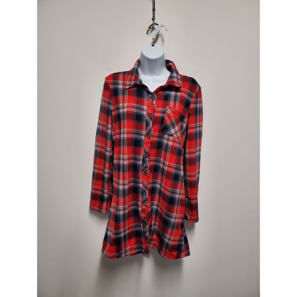 NO COMMENT Dresses & Skirts - NO COMMENT NY-LA  Red Plaid Button Shirt Dress Size Small